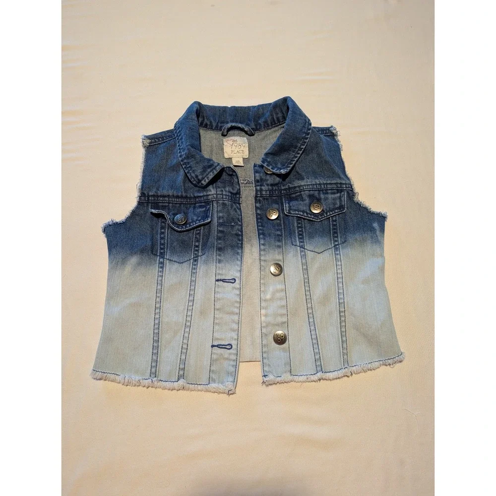 The Childrens Place Girls Blue Ombre Denim Vest Frayed Hem Size L 10/12